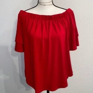 Red ruffle off the shoulder top